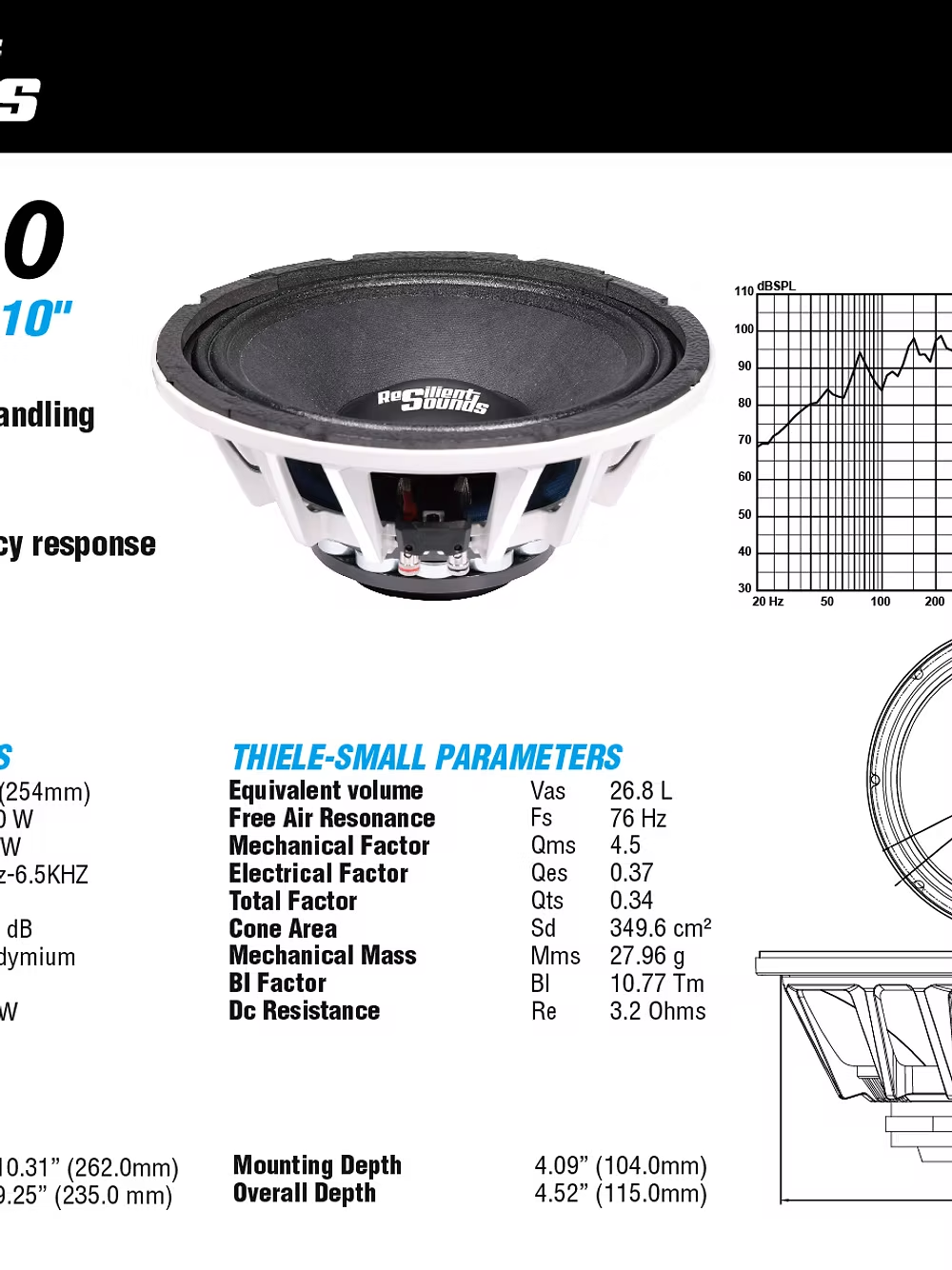 Resilient Sounds RS NEO 10 500w RMS 4ohm 10" speaker