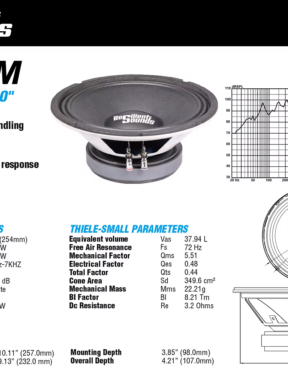 Resilient Sounds RS 10M 300w RMS 4ohm 10"speaker